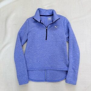 Puma cell warm herringbone quilted half zip split back mock neck pullover small